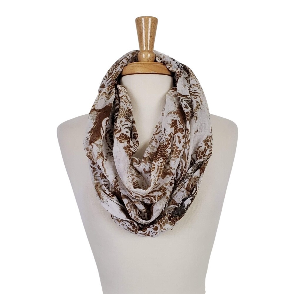 Womens Animal Print Infinity Scarf Long Brown/White One Size Charming Charlie